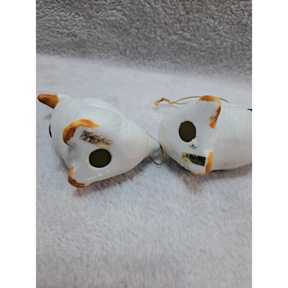 Vintage Geese Pair Porcelain Ornament Christmas Tree Blue Bows 80s Countrycore - Picture 4 of 7